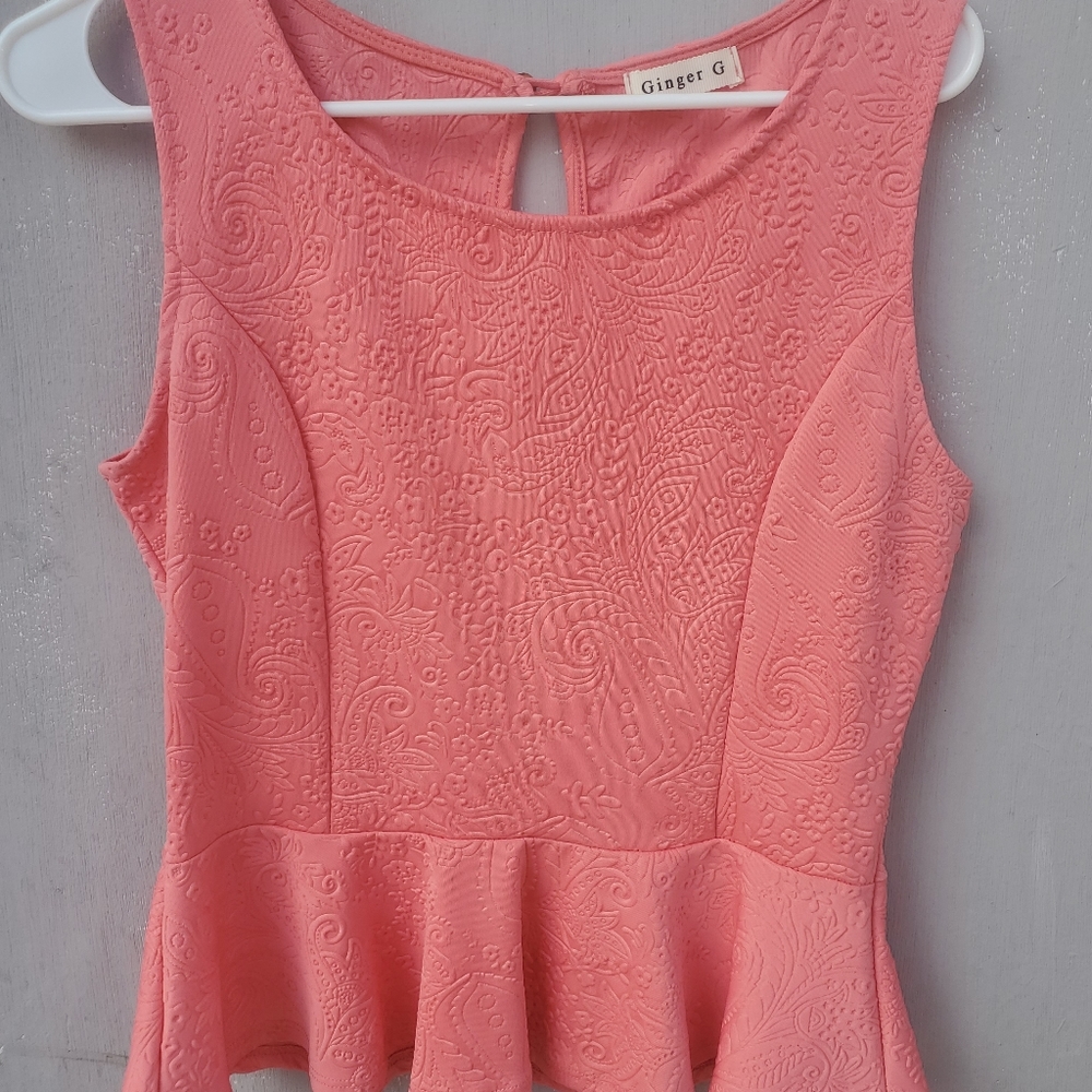 Ginger G Peplum Embossed Sleeveless Fitted Top